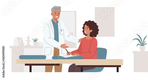 Doctor and Patient Signing Medical Documents Together.