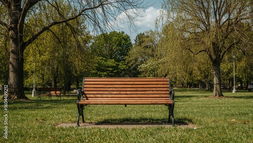 Fototapeta Naklejka Na Ścianę i Meble -  Wooden seating area in a green space