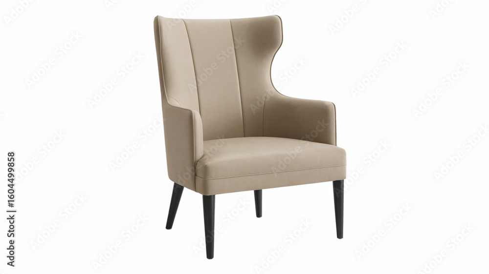 Obraz premium Beige Upholstered Wingback Chair with Wooden Legs