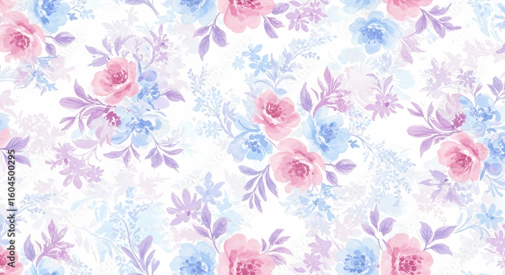 Obraz premium Roses bleues roses douces aquarelle motif floral d�licat. AI Generated
