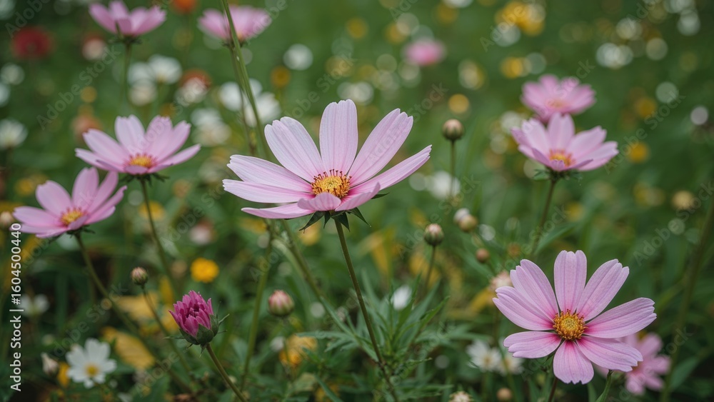 Wild pink cosmos blooms during the spring season Wild pink cosmos blooms during the spring season