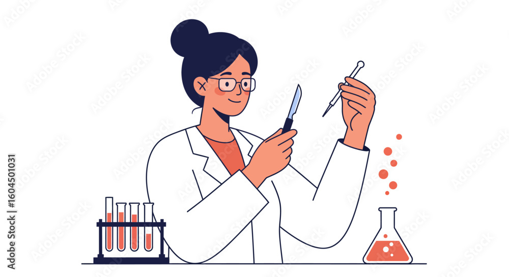 Fototapeta premium Female Scientist Holding Scalpel and Pipette in Lab.
