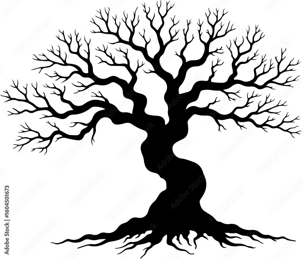 Obraz premium Abstract Tree Silhouette Without Leaves | Vector Art for Nature, Seasons, and Minimalist