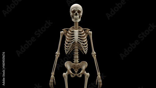 Highly Detailed Full-Body Human Skeleton on Black Background
