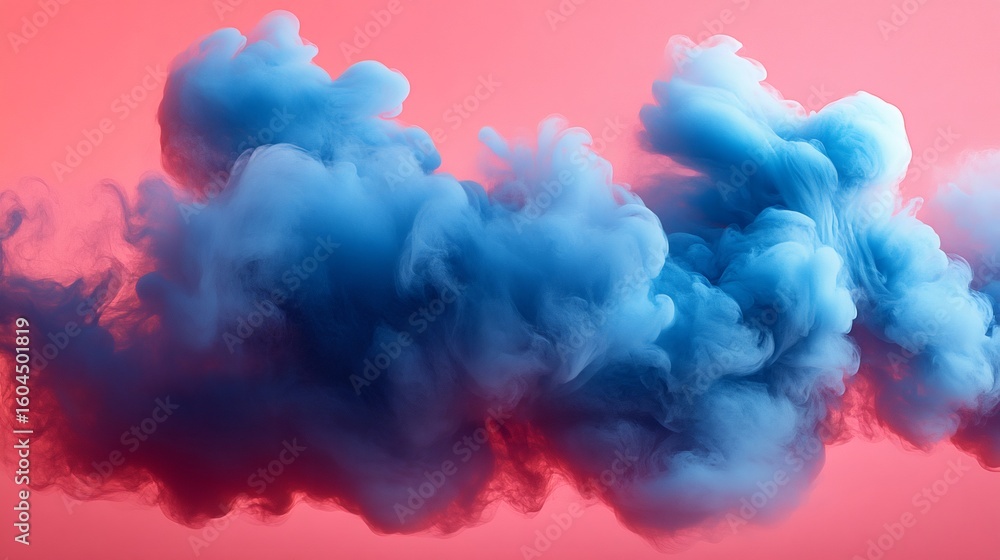 Fototapeta premium Blue ink cloud swirling on vivid pink background