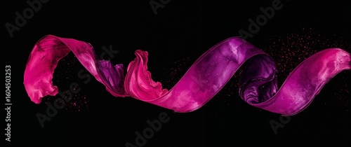 Modern abstract tulip design with bold magenta and violet watercolor curves on plain black background