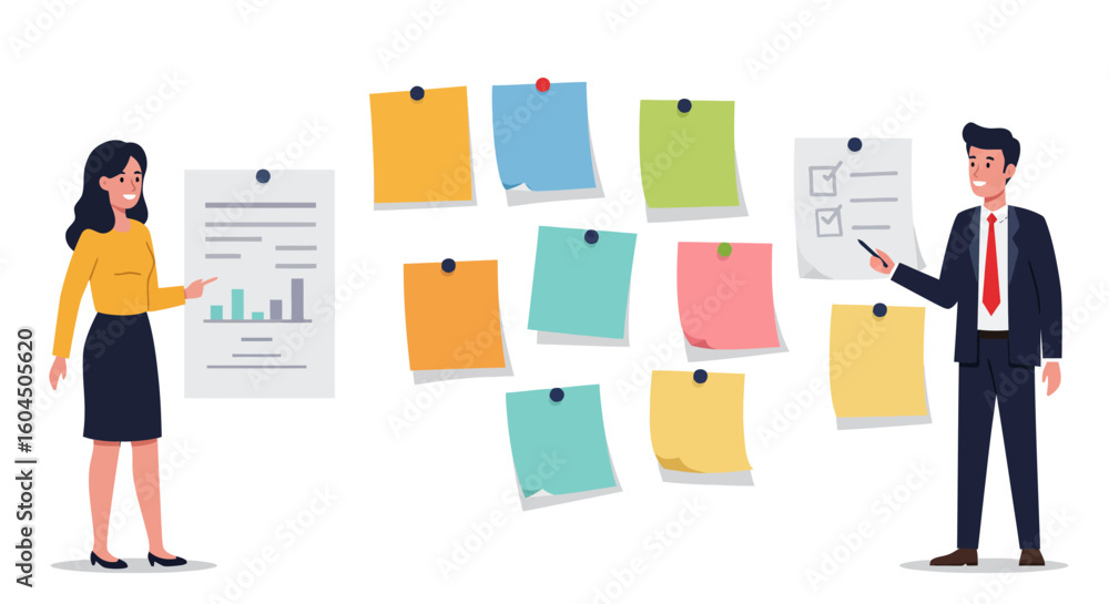 Fototapeta premium Business Team Presenting Ideas on Colorful Sticky Notes.