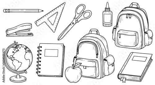 Back to school illustration featuring school supplies and backpacks, an appealing back to school illustration perfect for educational materials.