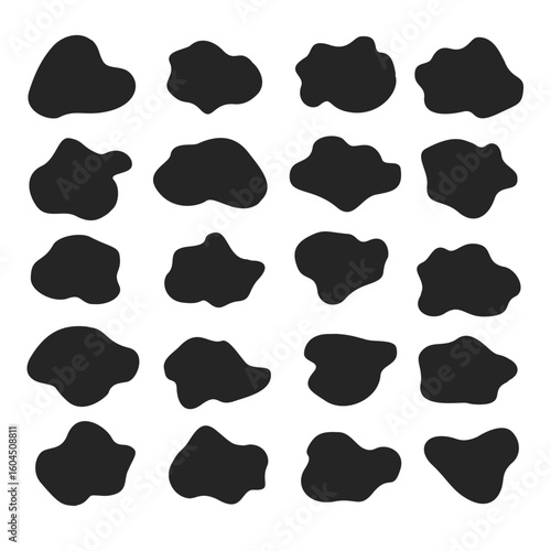 Set of black abstract blobs with irregular organic shapes