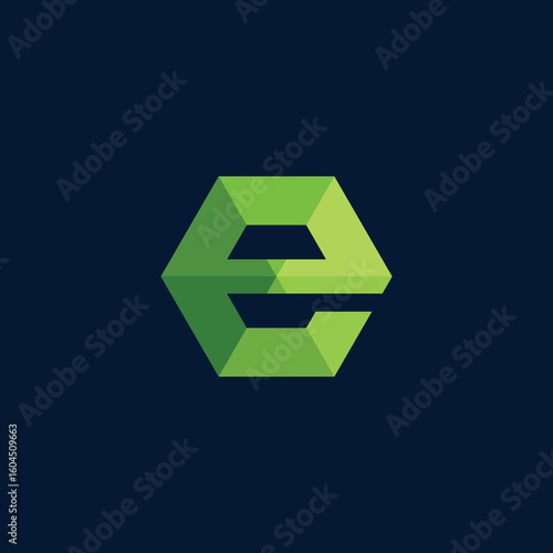 Geometric Hexagon Letter E Logo Design Vector Template