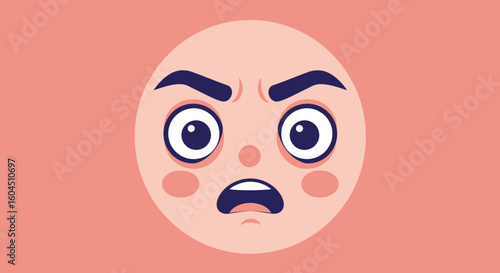 Cartoon Face Expressing Anger and Surprise.