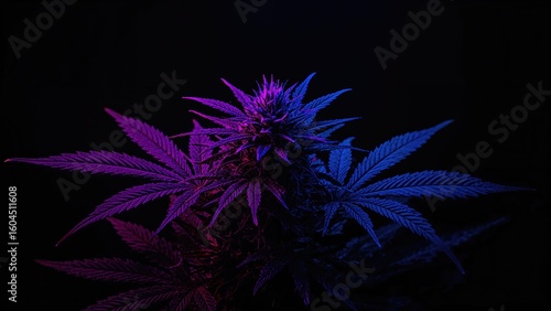 Wallpaper Mural Psychedelic neon-lit cannabis leaves glowing in vibrant purple, pink, and green hues against a dark backdrop. Torontodigital.ca