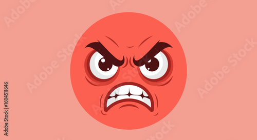 Cartoon Red Angry Face with Furious Expression.