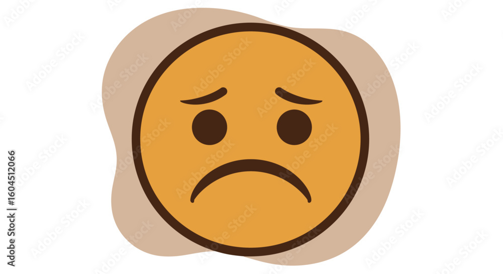 Fototapeta premium Sad Emoji with Brown Outline and Background.
