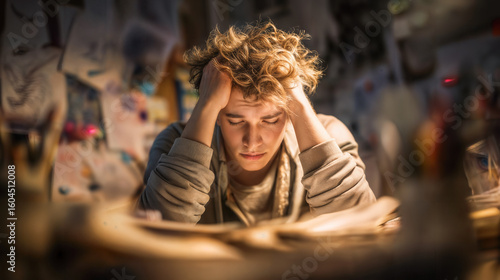 Man with ADHD reflects in chaotic space