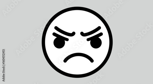 Angry Emoji with Black Outline and Features.