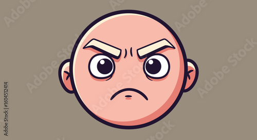 Cartoon Angry Face with Raised Eyebrows and Ears.