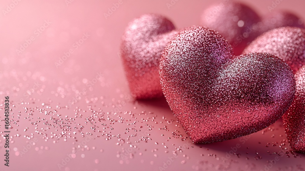 Fototapeta premium Pink glitter hearts symbolizing love and affection on valentine's day