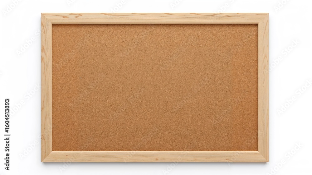 Fototapeta premium Empty cork noticeboard with wooden edges on white backdrop