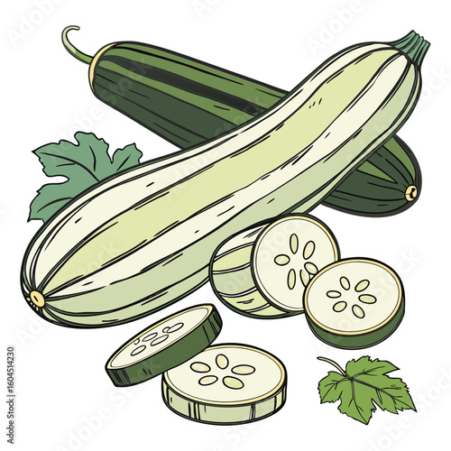 set of zucchini vegetables isolated on white