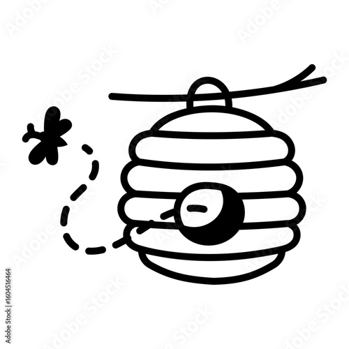 A doodle style icon depicting a hanging beehive