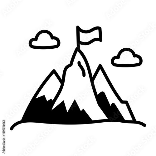 A drawing style icon showing a mountain peak 
