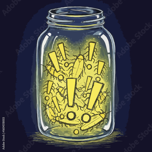 Cockroaches and exclamation points in a jar illustration art