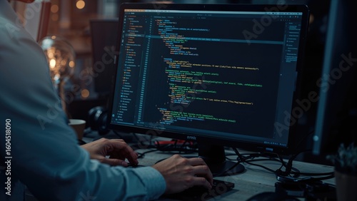 Wallpaper Mural A developer writes software to prevent cyber intrusions and safeguard user data, dressed suitably. Torontodigital.ca