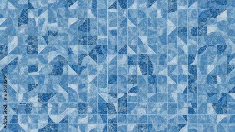 Decorative pastel blue ceramic tile mosaic creating a geometric abstract background.