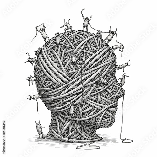 Tangled thoughts and inner demons in a complex mindscape art