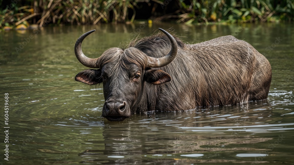 Fototapeta premium Buffalo taking a refreshing bath