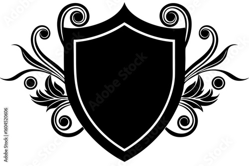 Vintage heraldic shield with wings and crown vector illustration emblem design