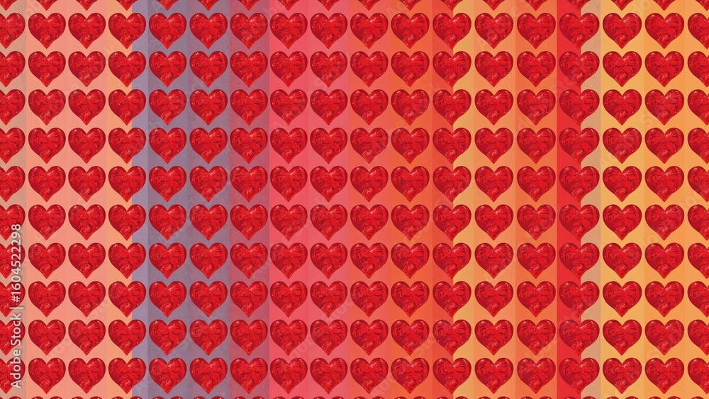 Textile and wallpaper designs featuring striking red hearts over vibrant backgrounds represent themes of affection and special commemorative days. Textile and wallpaper designs featuring striking red hearts over vibrant backgrounds represent themes of affection and special commemorative days.