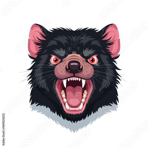 Cartoon Animal Growling Fiercely with Open Mouth Illustration on White