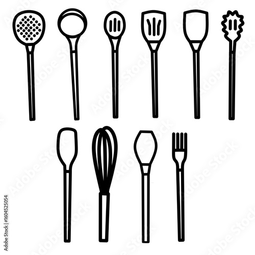 Kitchen utensils black icon set