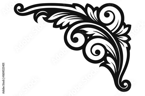 Abstract floral vector art illustration featuring black tribal swirls and ornate leaf patterns, perfect for vintage design elements or decorative borders