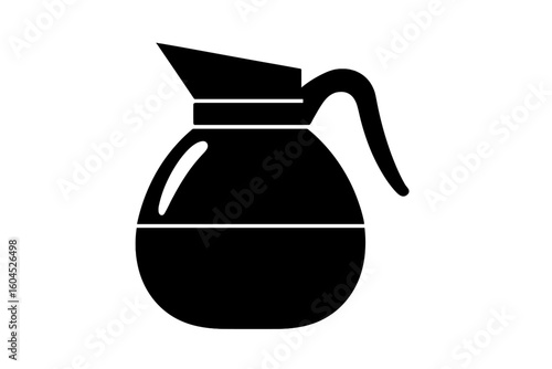Coffee pot silhouette icon vector illustration for cafe menus, barista equipment graphics, coffee carafe sign, hot drink jug pictogram isolated on transparent background