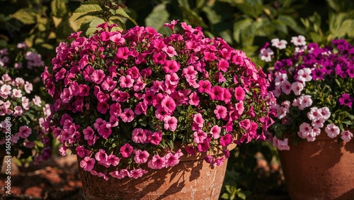Wallpaper Mural Colorful petunia plants flourishing in pots on a patio Torontodigital.ca