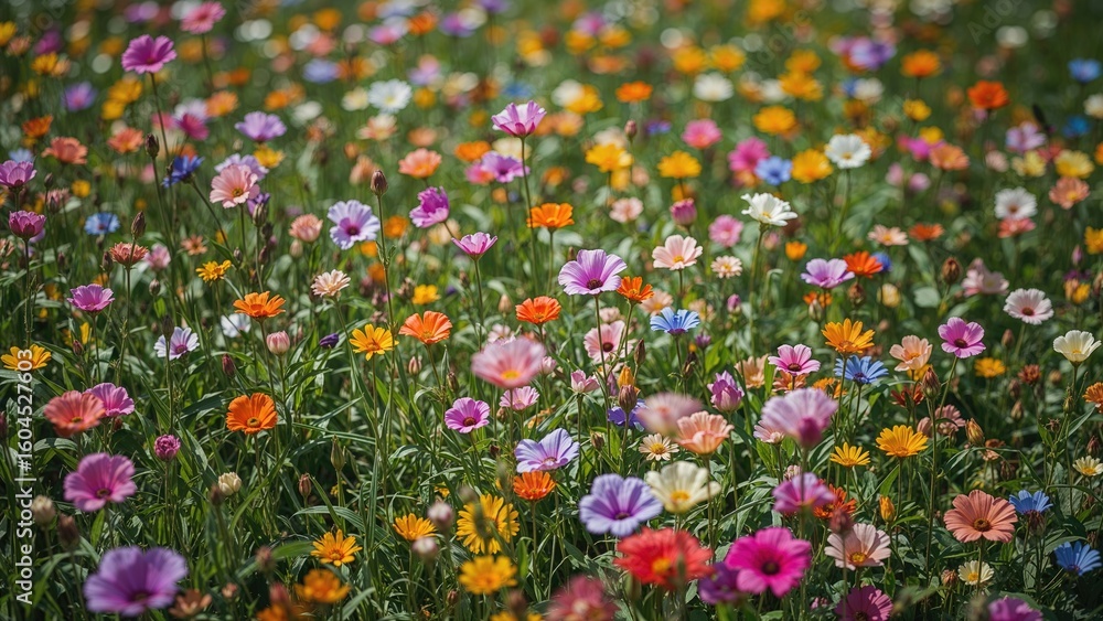 Obraz premium Many Colorful Blooms Dotting a Green Pasture