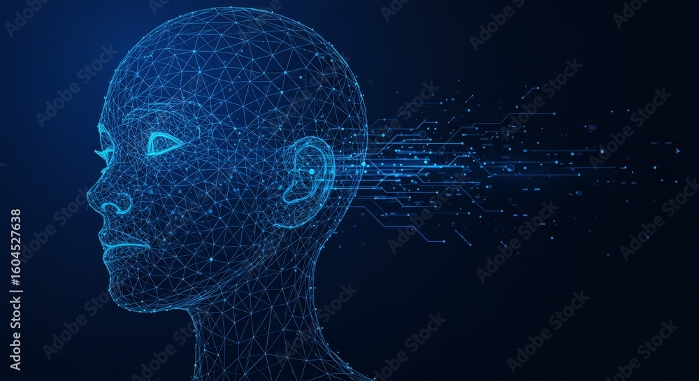 Obraz premium Abstract Person Head with Digital Network Connection Concept