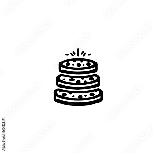 A simple sketch of a stack of three pancakes with toppings and shining above it all