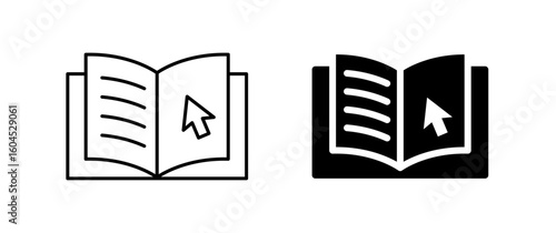 Book reading icon. Ebook and pointing symbol