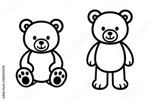 Cute teddy bear vector illustration set featuring sitting and standing plush toy outlines ideal for coloring pages, kids crafts, educational activities, DIY printable projects
