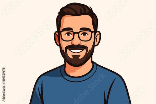 Male portrait vector illustration casual man with beard glasses character avatar. Cartoon style person face upper body bust graphic design element isolated light background