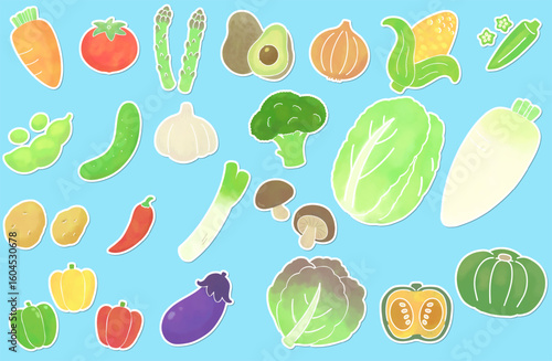 シール風のシンプルな野菜イラストセット
