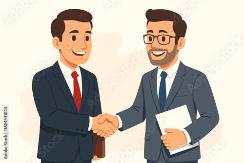 Two businessmen shaking hands. Professional business handshake over a successful deal. Concept for agreement, partnership, greeting, cooperation, and contract signing.