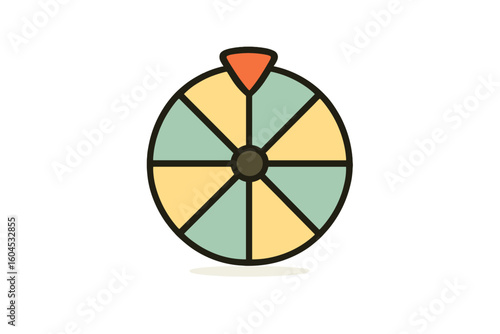 Wheel of fortune icon for lottery and prize game concepts. Vector illustration of a colorful spinning roulette for casino, gambling, and online promotion. Win a lucky prize.