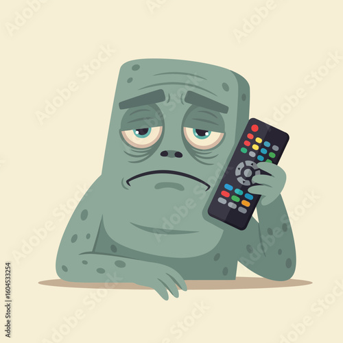 Cartoon Character Holding a Remote Looking Bored and Listless