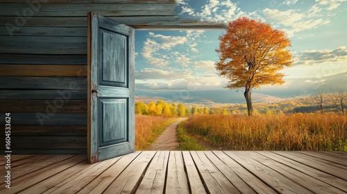 Open Door to Autumn Landscape
