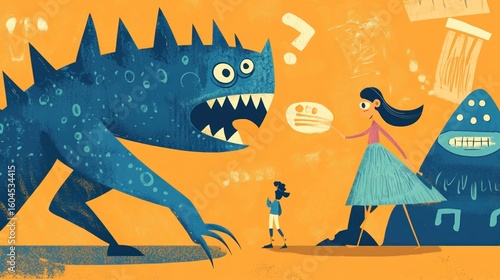 Monster and people communicating